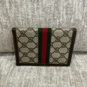 Gucci Beige/Brown Canvas Wallet with Green and Red Web Stripe
